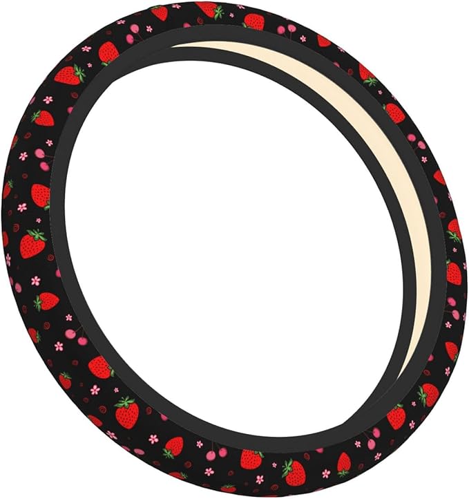 Cherry Strawberry Neoprene Steering Wheel Cover for Men Women Anti-Slip Elastic Steering Wheel Protective Cover 15in Universal Car Accessories Fit Cars, SUVs, Auto
