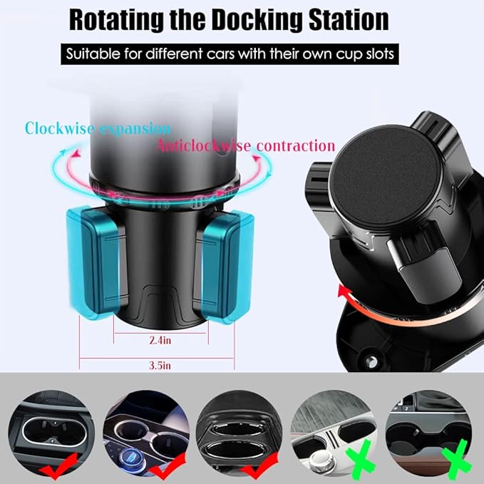 Car Cup Holder Expander Tray, Drink Holders for Car, 360° Rotation Detachable Tray Table, 2 Bling Car Coasters Included, Compatible with Yeti, Hydro, 16-32 oz etc, Universal for Cars, Vehicles, SUV