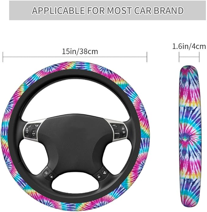Swono Tie Dye Car Steering Wheel Cover Universal 15 Inch with Grip Contours Spiral Tie Dye Pattern Background Neoprene Auto for Men and Women Non-Slip Breathable Soft