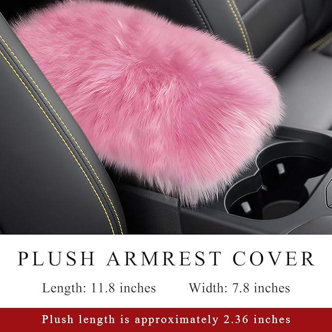 Car Center Console Cover Pad, Fluffy Middle Console Pad Armrest Seat Box Cover, Universal Furry Arm Rest Decoration Protector for Car Truck SUV, Interior Car Accessories (Pink)