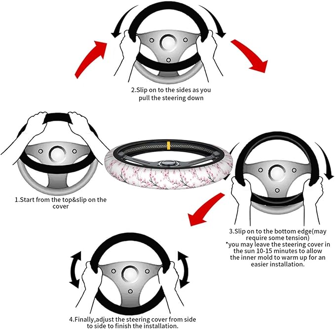 Swono Steering Wheel Cover for Men Women Watercolor Flower Branch of Cherry Blossom Flower Pink Universal 15 Inch Anti-Slip Odorless Breathable Car Wheel Protector