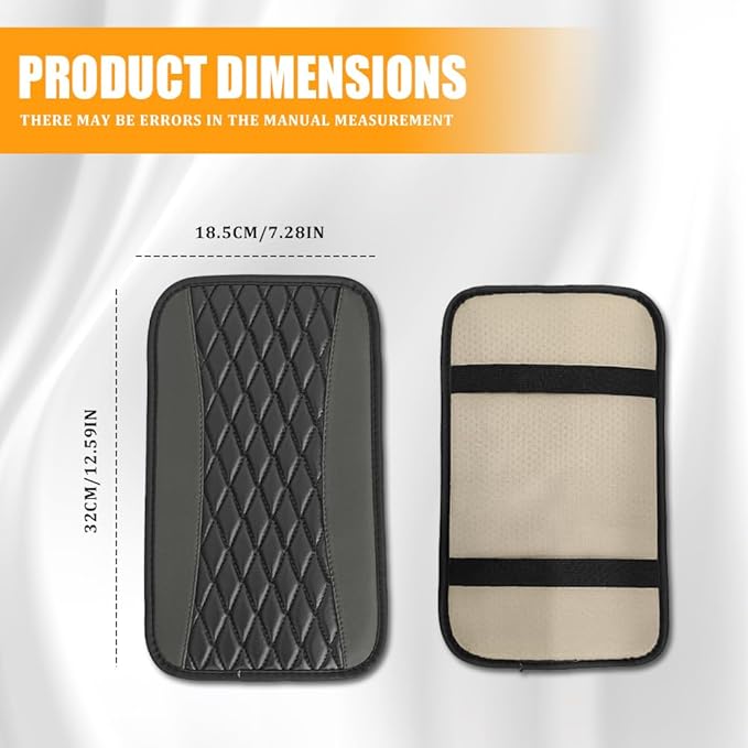 Car Center Console Cover, Leather Waterproof Armrest Seat Box Cushion Pad, Universal Decor Protector Mat, Comfortable Car Decor Accessories Fit for Most Cars, Vehicles, SUVs (Gray)