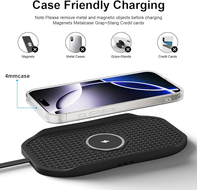 Wireless Charger for Car, Type C Wireless Fast Charging Pad,Charging Station for Multiple Devices,Adapter for iPhone 17 16 15 14 13 12 11, AirPods 3/Pro 2, Samsung S24/S23/S22