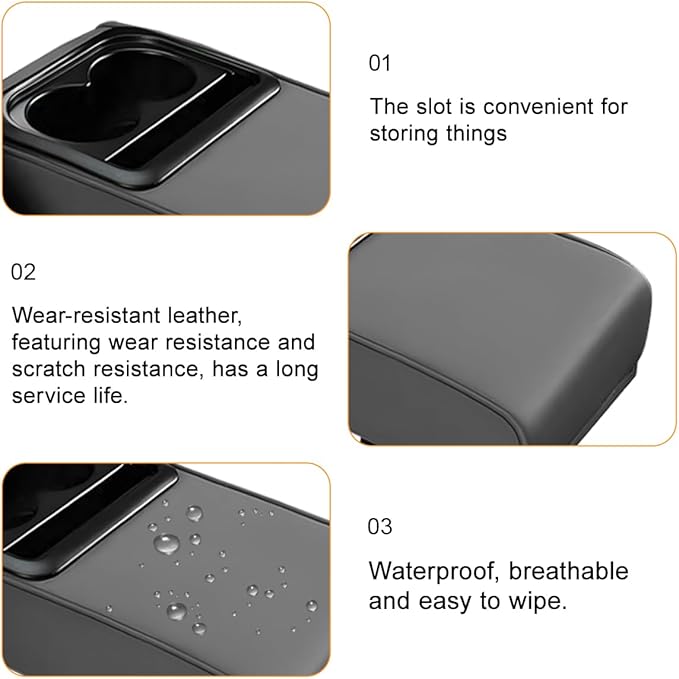 Car Center Console Armrest Pillow, Leather Vehicle Middle Console Protection Cushion with Cup & Phone Holder, Waterproof Automotive Arm Rest Box Cover Accessories, Universal Fit (Gray)