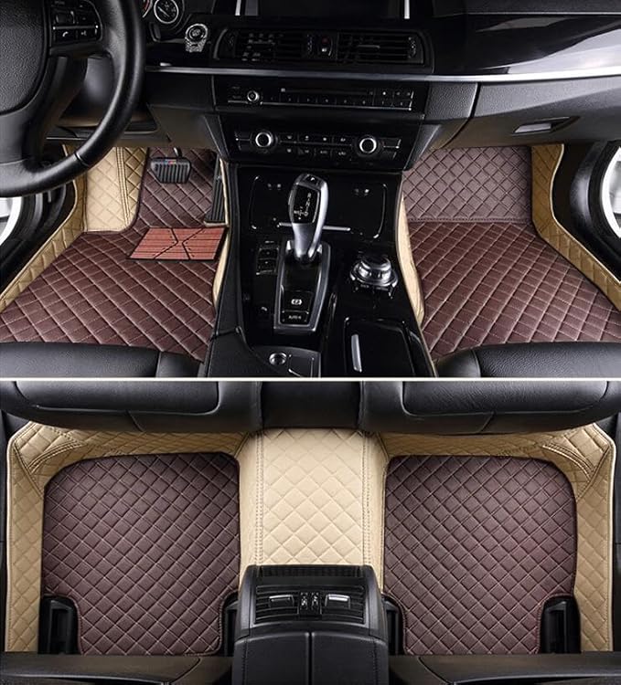 Custom Leather Car Mats, Vehicle-Specific Fit All-Weather Floor Mats, 100% Waterproof Anti-Slip Durable Protection for SUV Truck Sedan, Precision Tailored Protection (Dark Brown Beige car mat)