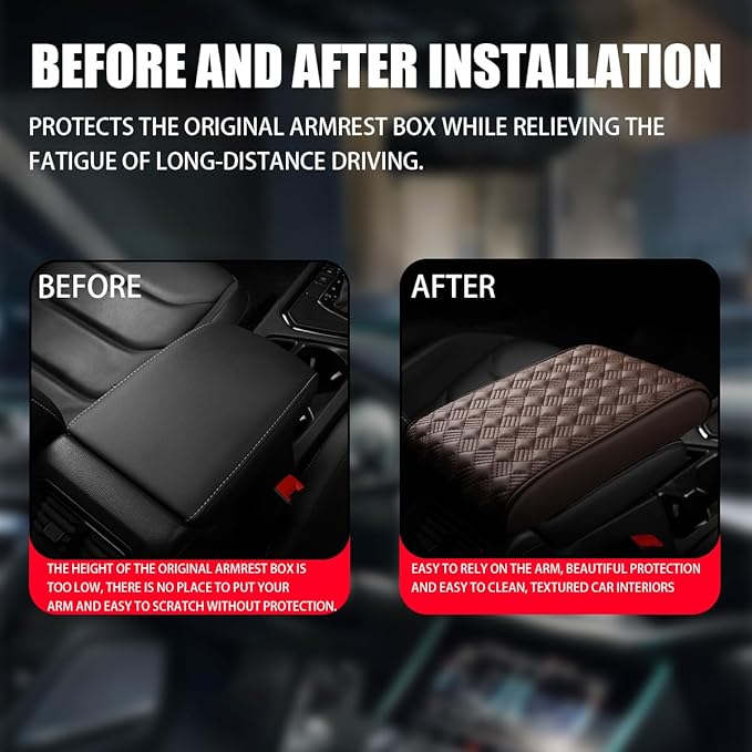 Car Armrest Cushion, Automotive Anti-Scratch Leather Memory Foam Center Console Pad Cover Protector Elbow Pillow Armrest Seat Box with Organizer Pockets Storage Bag, Universal Fit