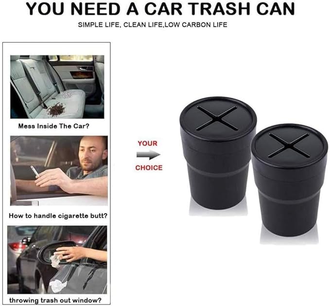 FIOTOK Car Trash Can with Lid, Mini Auto Garbage Can Leakproof Vehicle Trash Bin Fits Cup Holder in Console or Door for Automotive Car, Home, Office, Kitchen, Dinning Room 2 Packs