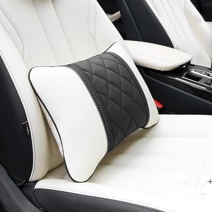 Car Pillows Napa Leather Car Seat Rest Cushion Car Lumbar Pillow for Mercedes Benz Maybach S-Class Lumbar Support Pillow car Accessories（Beige Black）