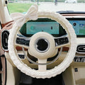 Car Steering Wheel Cover Cloth Puffrug car with Anti-Slip Sweat-Absorbing Handlebars Woman car Steering Wheel Cover Gift for Sister's mom Teacher (White Bow tie)