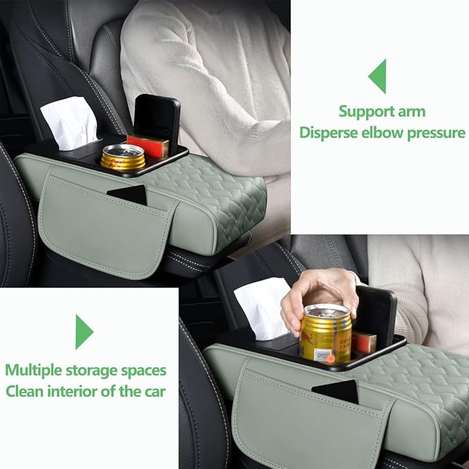 Arm Rest Cover for Car 6.3" Narrow Style,6-in-1 Microfiber Leather Center Console Cover with 2 Storage Bags Cup Holder, Tissue Box Slot, Phone Slot,Universal Accessories Interior Organizers (Grey)