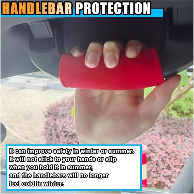 2PCS Car Inside Door Handle Protector, Colorful Soft Fluff Car Pull Handle Cover, Anti-Scratch Grab Handle Wrap, Car Interior Decoration Accessories for Women Men (Red)