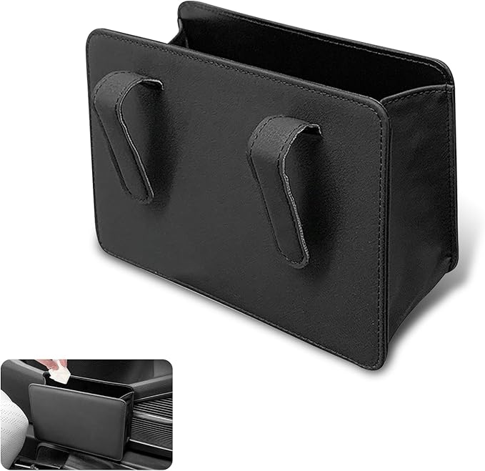 Car Trash Can, Leather Waterproof Multifunctional Storage Box, Plug & Play Clip Hanging Storage Box, Universal for Main/Co-pilot Doors, Center Console, Seat Back Pockets