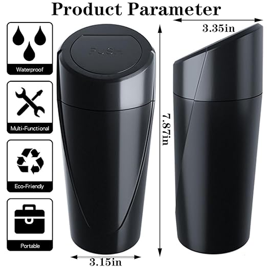 SGLRT Car Trash Can Bin with Lid - Car Garbage Can Cup Holder - Black Mini Leakproof Vehicle Trash Garbage Can Bin with 20pcs Trash Bags-Car Organizers and Storage for Front Back Seat Accessories
