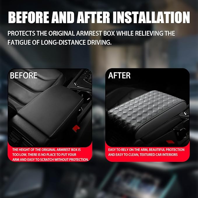Car Armrest Cushion, Automotive Anti-Scratch Leather Memory Foam Center Console Pad Cover Protector Elbow Pillow Armrest Seat Box with Organizer Pockets Storage Bag, Universal Fit