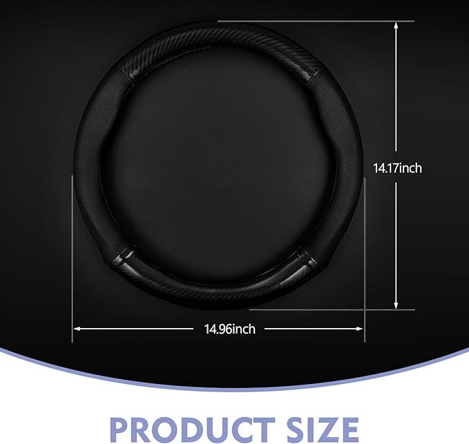 CyperFair O-Shaped Steering Wheel Cover – Carbon Fiber Pattern, Anti-Slip, Wear-Resistant, Sweat-sbsorbent Microfiber Leather Protector, Four Seasons Universal Fit (Black)