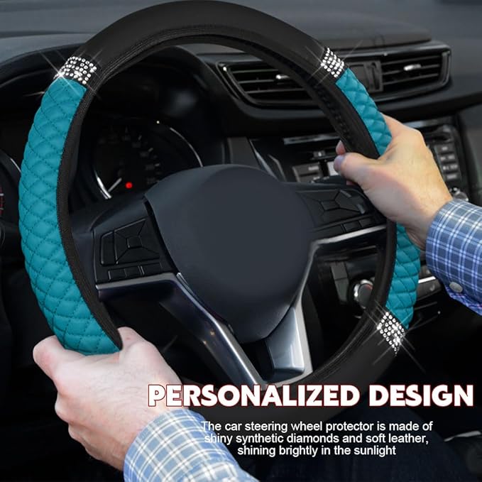 Car Steering Wheel Cover, Steering Wheel Accessories, Breathable Microfiber Leather Auto Wheels Protector, Universal 15 Inch Anti-Slip Protector for SUV Sedan Truck (Bling-Blue)