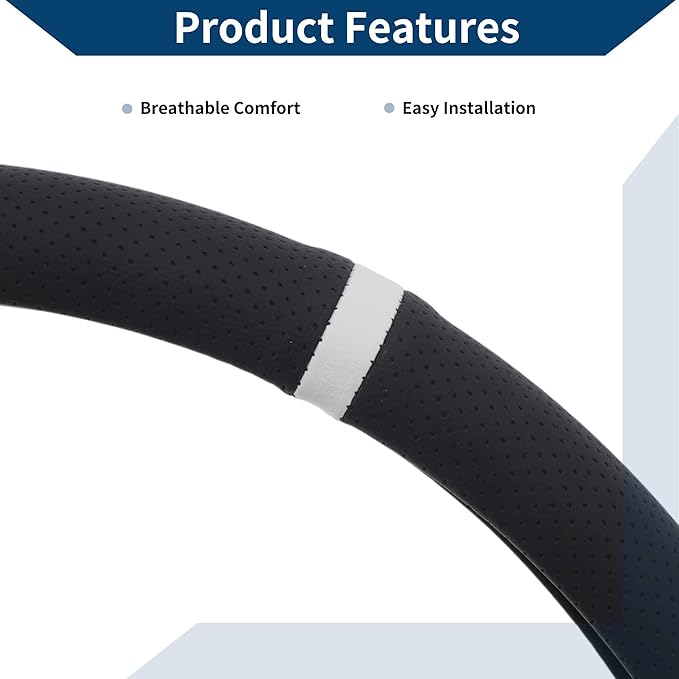 PU Artificial Leather Steering Wheel Cover ABS Car Steering Wheel Protector 14.96" Black White 1Pc