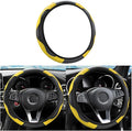 Fekey&JF Car Steering Wheel Cover, Universal Microfiber PU Leather Elastic 15 inch Stitching Color Anti-Slip Steering Wheel Protector, Auto Interior Protection Accessories for Men Women (Yellow)