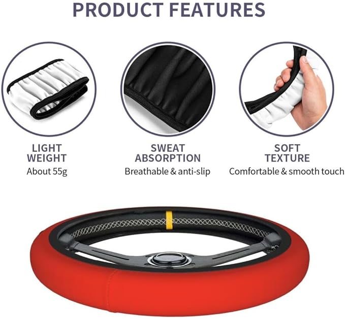 Elastic Stretch Steering Wheel Cover,Warm in Winter and Cool in Summer, Car Universal 15 inch, Microfiber Breathable Ice Silk, Anti-Slip, Odorless, Easy Carry,Red