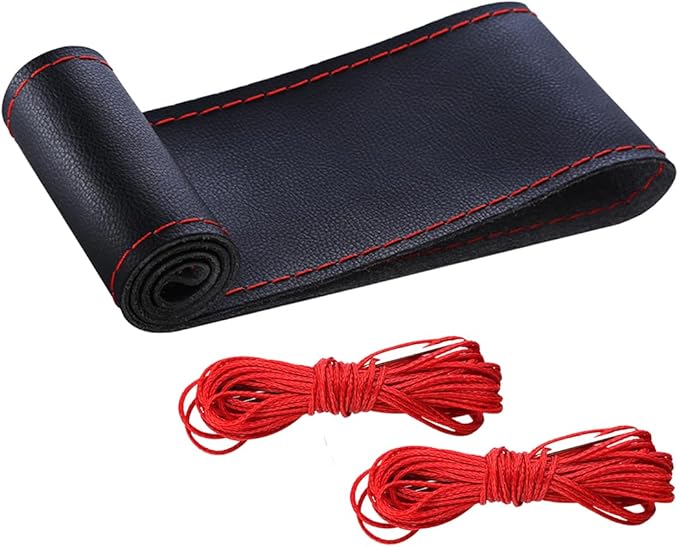 Car Steering Wheel Cover, DIY Sewing Steering Wheel Protector, Breathable Anti-Slip Microfiber Leather Stitch On Wrap, Universal for 14.5-15 Inches Most Cars SUVs and Trucks