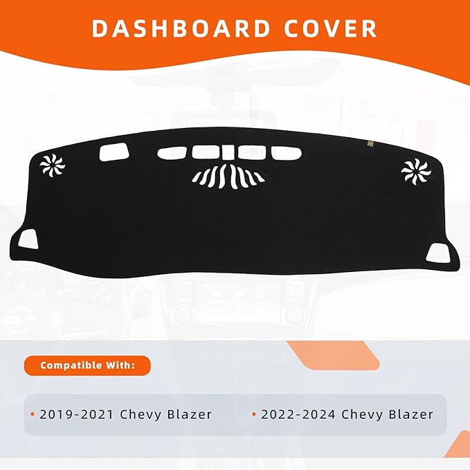 KEYOOG Dashboard Cover Dash Mat Fit for Chevy Blazer 2024-2019 Car Dash Board Mat Anti-Glare Carpet,Non-Slip Pad Sunshield Protector (Black)