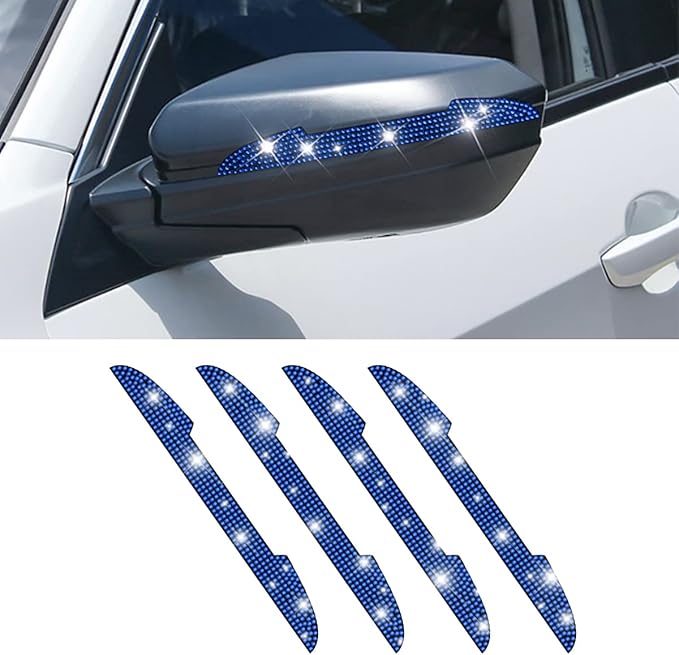 4 PCS Bling Rhinestone Car Door Handle Scratch Protector, Universal for All Cars, Vehicles, SUVs, Car Side Rearview Mirror, Car Door Edge Guard, Car Exterior Accessories for Women Men (Blue)