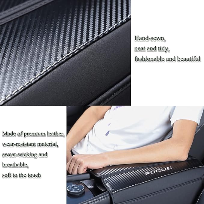 XITER 1PC Leather Center Console Armrest Cover with Side Pockets for Nissan Rogue 2021 2022 2023 2024 2025 2026 Accessories(Black+Red)