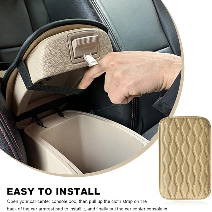 Car Center Console Pad, Waterproof Leather Armrest Seat Box Cover Protector, Non-Slip Middle Console Cushion Pad Interior Decor Fits Most Vehicles, Car Accessories (Beige)