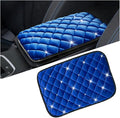 Mandark Bling Car Center Console Cover, Crystal Rhinestone Fluffy Automotive Armrest Seat Box Cushion Pad, Soft Comfortable Diamond Arm Rest Protection Mat, Universal Vehicle Accessories (Blue)
