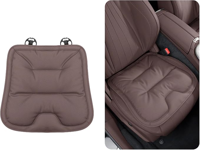 Bzxpk Skin-Friendly & Dirt-Repellent Leather Car Seat Cushion, Non-Slip PU Leather Seat Cover for Car, Office Chair & Travel, Breathable Comfort Cushion (Brown, Front Row)