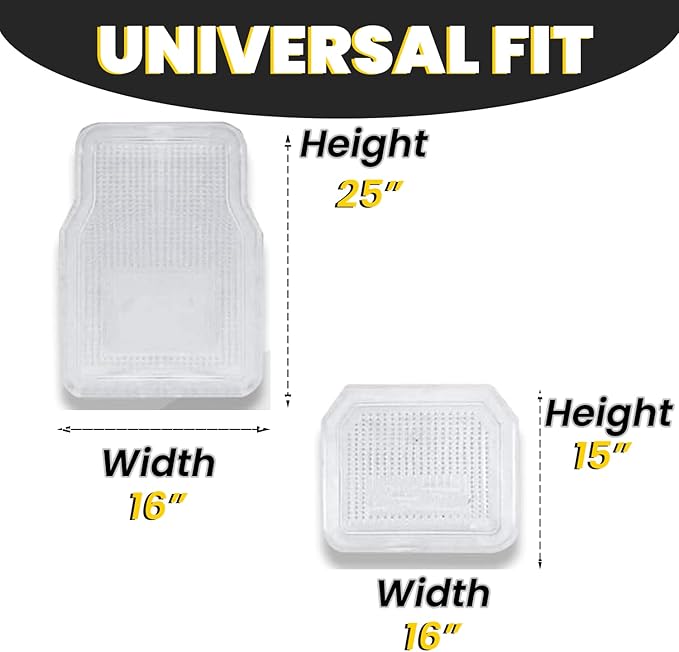 Zento Deals Car Floor Mat - Clear All Weather Floor Mat - Heavy Duty Weather Protection Mats – Universal Fit 4pc Front and Rear – Non Slip Car Van SUV Protection Liner