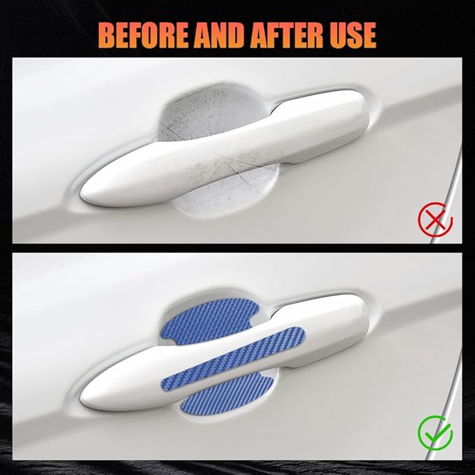 8PCS Car Door Handle Scratch Protectors, Car Door Handle Stickers, Carbon Fiber Texture Anti-Scratches Bowl Sticker, Car Door Handle Paint Guard Cover Universal for Most Car, Truck (Blue)