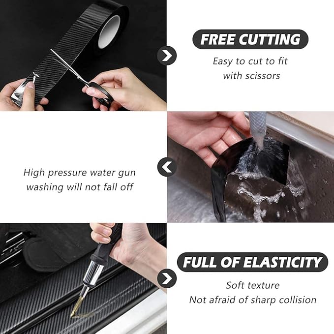 CloudBuyer Universal Car Door Edge Protector, Carbon Fiber 5D Gloss Black Vinyl Wrap Film with Anti-Collision Protection for Most Vehicles (33Ft x 2.7In, Black)