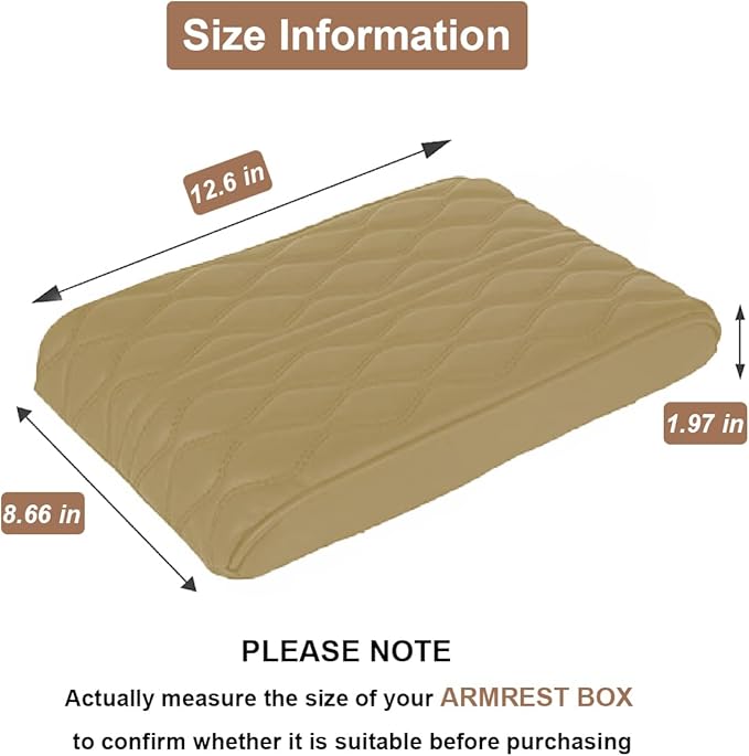 BODLYL Car Center Console Cover, Memory Foam Car Armrest Cushion, Beige Auto Arm Rest Pad, Leather Arm Rest Covering Car, Hand Rest Pillow for SUV/Truck/Vehicle (Beige)