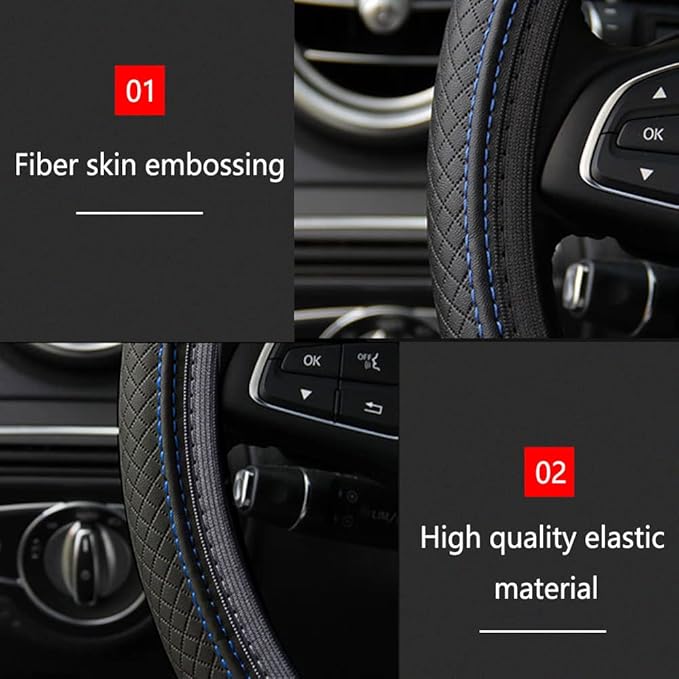 Car Steering Wheel Cover, Steering Wheel Cover for Men and Women, 15 Inch Microfiber Leather Auto Steering Wheel C Over, PU Leather Car Steering Wheel Cover Fit for Most Cars, SUVs, Trucks