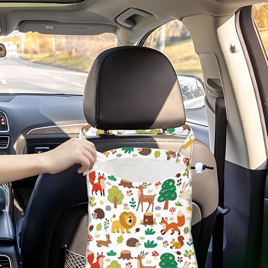 Plants Animals Strap Drawstring Car Trash Bag Hanging Garbage Bag with Snap Buttons Car Back Seat Trash Storage Portable Dustbin Vehicle Trash Can Bag for Vehicle Accessories Travel Camping