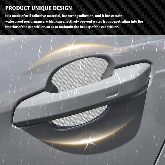 4PCS Car Door Handle Cup Scratch Protectors, Carbon Fiber Anti-Scratches Car Door Cup Protector, Universal Door Handle Protective Film, Car Door Handle Paint Cover Guard Pad for Most Car Handles