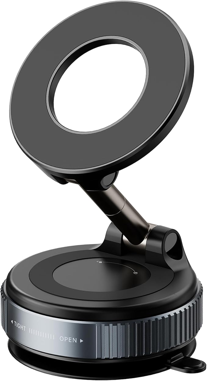 Vacuum Magnetic Phone Holder for Car,2800gf Strong Magnetic Phone Mount,360° Adjustable & Reinforced Suction Cup for Dashboard/Mirror,Car Phone Holder Compatible with iPhone Androi（Deep Black）