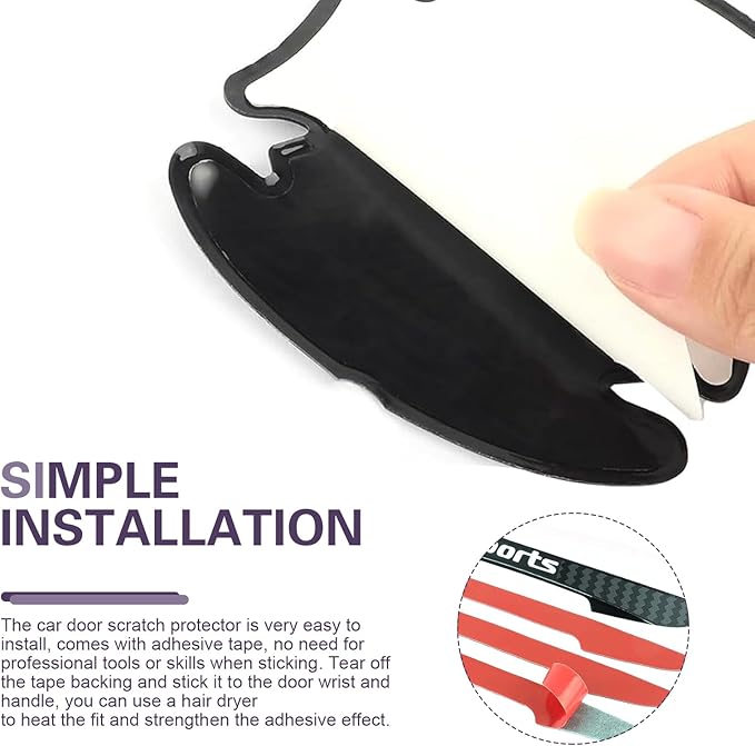 8 PCS Car Door Handle Protector, Sports Pattern PVC Car Door Handle Scratch Protector, Sun Protection Door Handle Bowl Sticker, Universal for Most Cars, Trucks, SUVs (Black)
