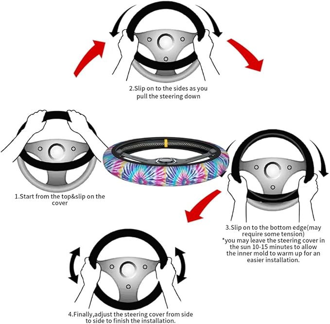 Swono Tie Dye Car Steering Wheel Cover Universal 15 Inch with Grip Contours Spiral Tie Dye Pattern Background Neoprene Auto for Men and Women Non-Slip Breathable Soft