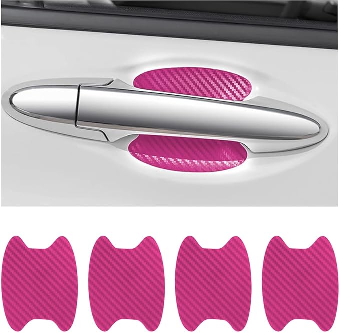 XINLIYA 4PCS Door Handle Protector Sticker, Universal Carbon Fiber Anti-Scratches Auto Door Handle Protective Film, Side Paint Cover Guard Stickers Fit for Most Handles (Pink)