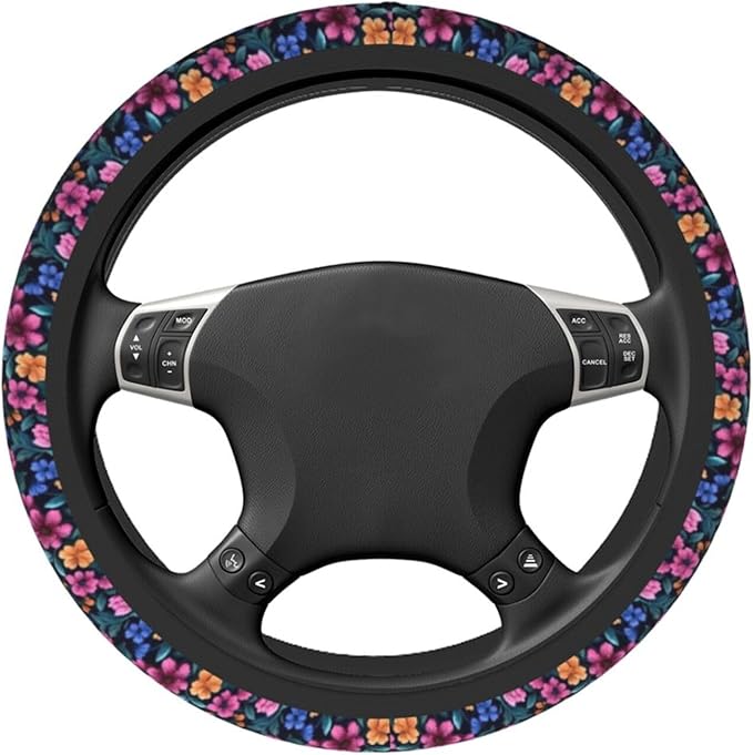 Colorful Floral Steering Wheel Cover for Women Men Girls Car Accessories Decor Anti-Slip Neoprene Auto Steering Wheel Covers Protector Universal 15 Inch