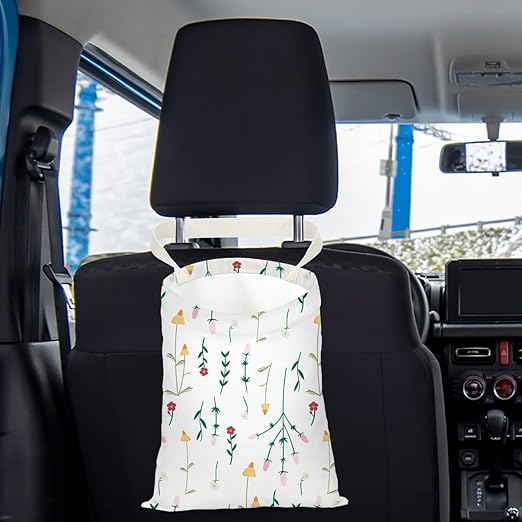 Pykfrhh Car Trash Bag Hanging, Waterproof Car Back Seat Organizer, Trash Can for Vehicle Accessories, Travelling & Camping, Flower Daisy Sunflower Rose Deco