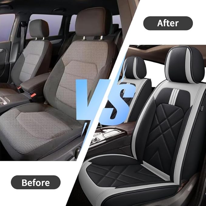 TTX LIGHTING Car Seat Covers Fit for Nissan Leaf 2011-2024 2025 - Breathable Leather Waterproof Full Set Protector 5 Seats(Black & Light Gray)