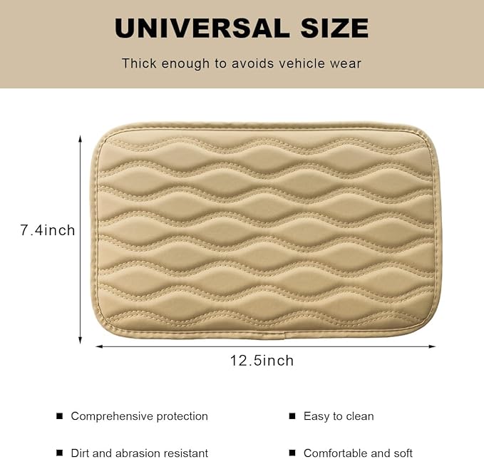 Car Center Console Pad, Waterproof Leather Armrest Seat Box Cover Protector, Non-Slip Middle Console Cushion Pad Interior Decor Fits Most Vehicles, Car Accessories (Beige)