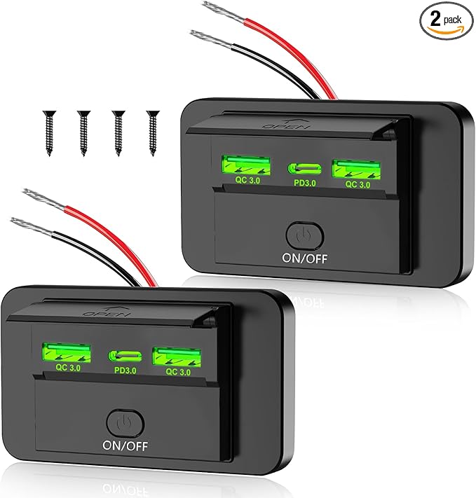 2PCS 3 Ports 12V RV USB Outlet 72W, Gibbab Dual USB QC3.0 36W & PD3.0 Type-C Quick Charge 36W Panel Wall Mount, Automotive Car Socket Charger Adapter for RV Marine Boat Bus ATV Motorcycle Truck