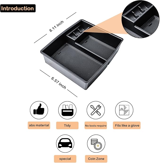 TACORBO Center Console Organizer Compatible with Compatible with 2024 2025 2026 Toyota Tacoma(4th Gen) Accessories, Armrest Insert Tray Secondary Storage Box, Black