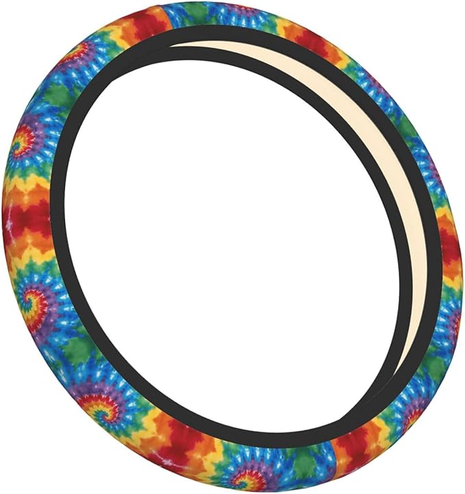 Colorful Tie Dye Car Steering Wheel Cover, 15 Inch Steering Wheel Cover Stylish Decor for Most Cars