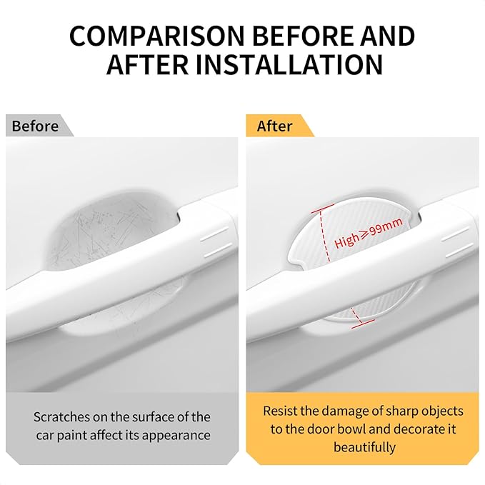 DriveAlly 4Pcs Silicone 3D Carbon Fiber Texture Car Door Handle Cup Protectors Paint Scratch Protector Sticker Vehicle Exterior Accessories Sticker 1.5mm Thick Scratch Guard Sticker (White, Large)