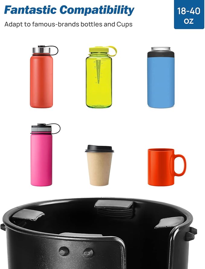 JOYTUTUS Large Stable Cup Holder Expander for YETI, Hydro Flask, Hold 18-40 oz Bottles and Mugs, Car Cup Holder Adapter with Adjustable Rubber Base